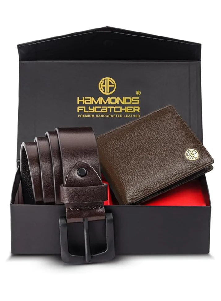 HAMMONDS FLYCATCHER Gift for Men Combo - Genuine Leather Wallet and Belt Combo for Men - Leather Belt for Men - Birthday Special &amp; Unique Gift Ideas for Husband, Boyfriend, Father