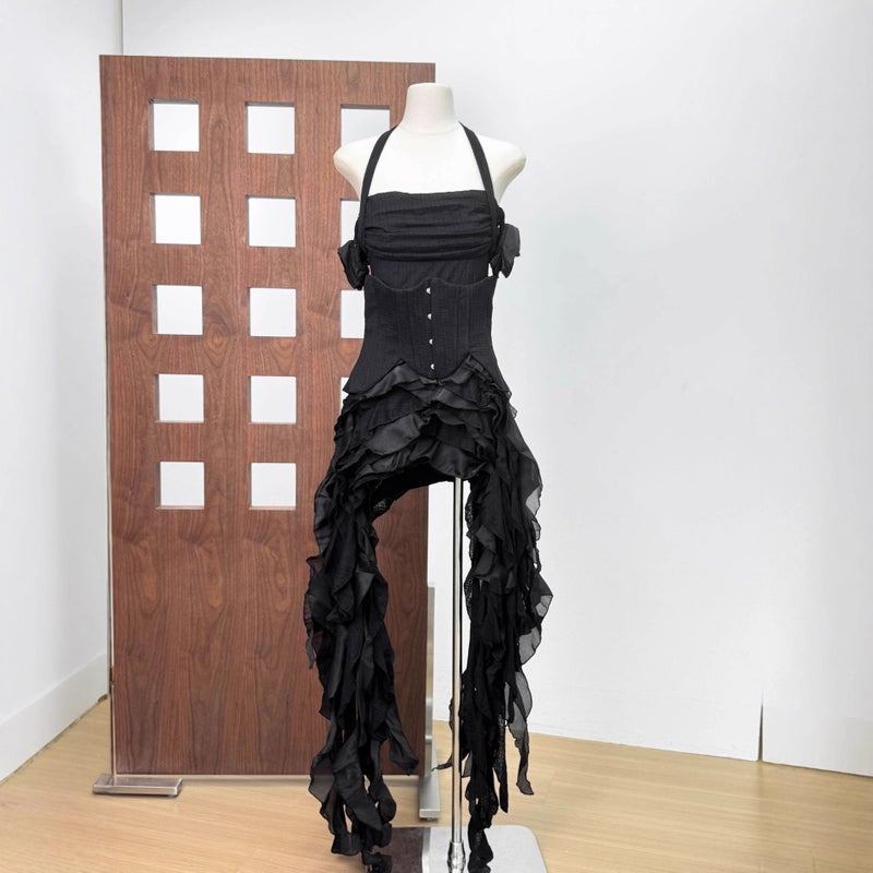 Vietnam Style Halter Neck Ruffle Dress with Tassel, 3-Piece Set - Image 3