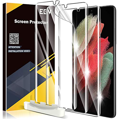 EGV 3 Pack Screen Protector Compatible for Samsung Galaxy S21 Ultra 6.8-inch, HD Clear Flexible Film, Positioning Tool, Support Fingerprint, Bubble Free, Model No. ZU - Image 1