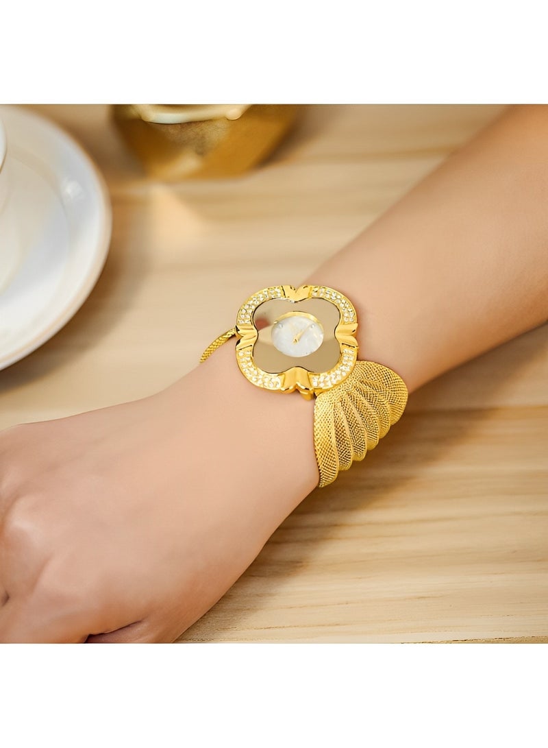 REOCLE Women's Quartz Watch with Four-leaf Clover Shaped Dial & Exaggerated Butterfly Mesh Strap Brilliant Diamond Wrist Watch Gifts for Girls Ladies  - Image 3