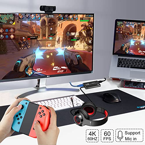 VIXLW 4K HDMI Capture Card for Streaming, Full HD 1080P 60FPS USB 3.0 Cam Link Game Audio Video Capture Card, Work with Camera/Nintendo Switch/Xbox/PS4/PS5/PC/OBS (Black) - Image 4