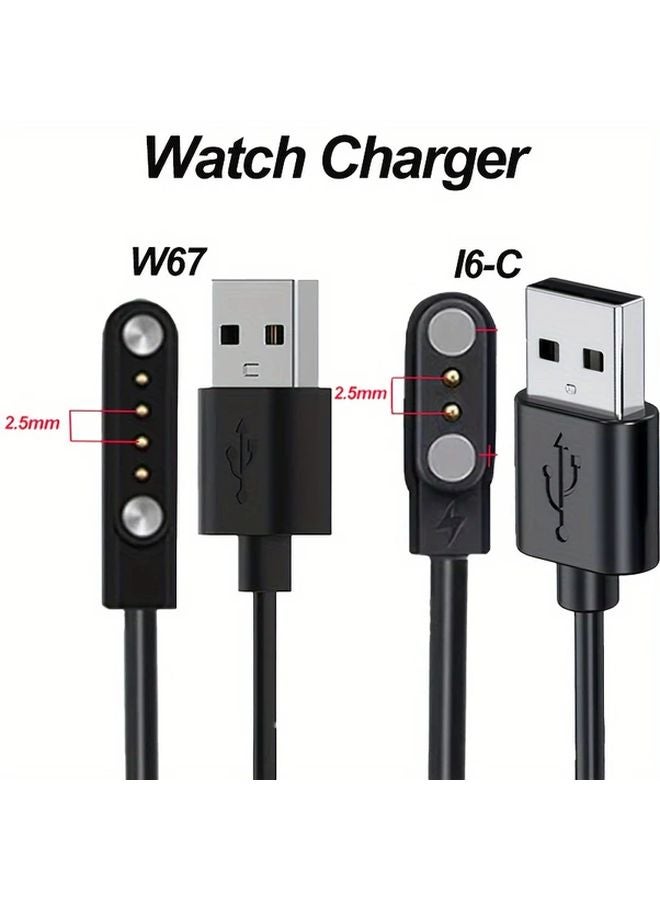 Magnetic USB Charging Cable For Smart Watches Sleek Black 2 Pin And 4 Pin Design - Image 1
