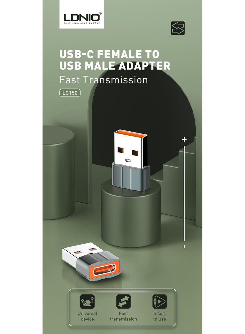 لدنيو محول LDNIO LC150 USB-C أنثى إلى USB ذكر حجم صغير مناسب لأجهزة متعددة، مصنوع من الألومنيوم - رمادي - Image 4