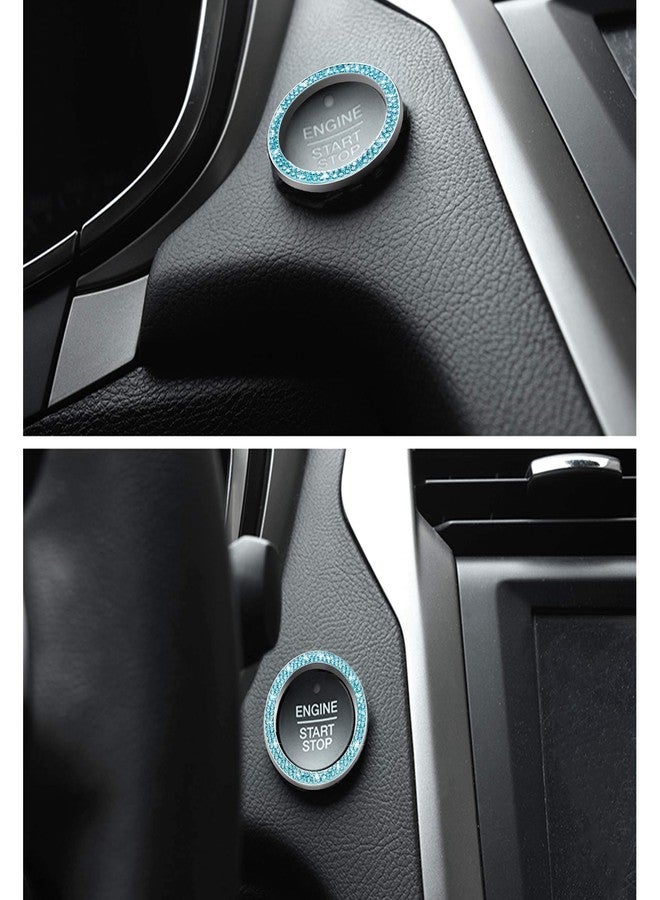 WINKA 2pcs Bling Car Engine Start Button Cover Diamond Crystal Push Start Stop Button Ring Sparkly Bling Ignition Button Cover Rhinestone Keyless Ignition Ring Universal Car Accessories (Blue) - Image 5