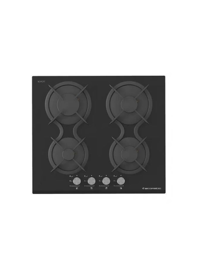 Ecomatic Built-in Gas Cooker, 60 cm, 4 Burners, S617DC - Black