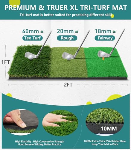 KOPUWS Golf Net: 10x7FT Practice for Backyard Driving, Hitting with Tri-Turf Golf Mat, Indoor Training Chipping Aid Nets with Reduce Noise Nylon Target, Present for Him - Image 5