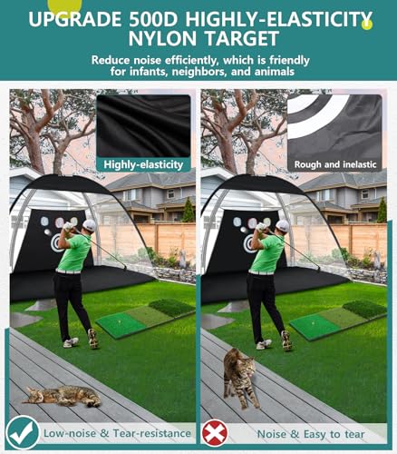 KOPUWS Golf Net: 10x7FT Practice for Backyard Driving, Hitting with Tri-Turf Golf Mat, Indoor Training Chipping Aid Nets with Reduce Noise Nylon Target, Present for Him - Image 3