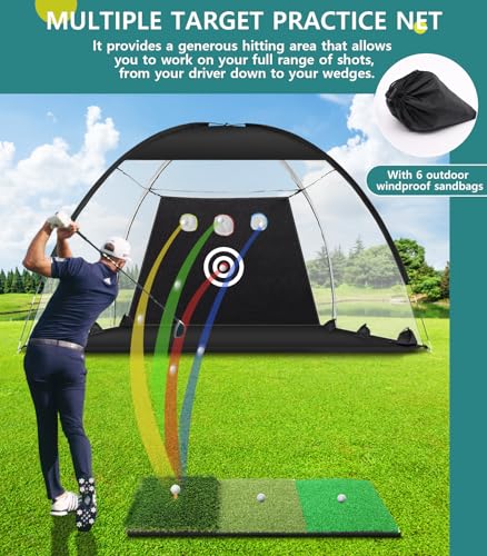 KOPUWS Golf Net: 10x7FT Practice for Backyard Driving, Hitting with Tri-Turf Golf Mat, Indoor Training Chipping Aid Nets with Reduce Noise Nylon Target, Present for Him - Image 4