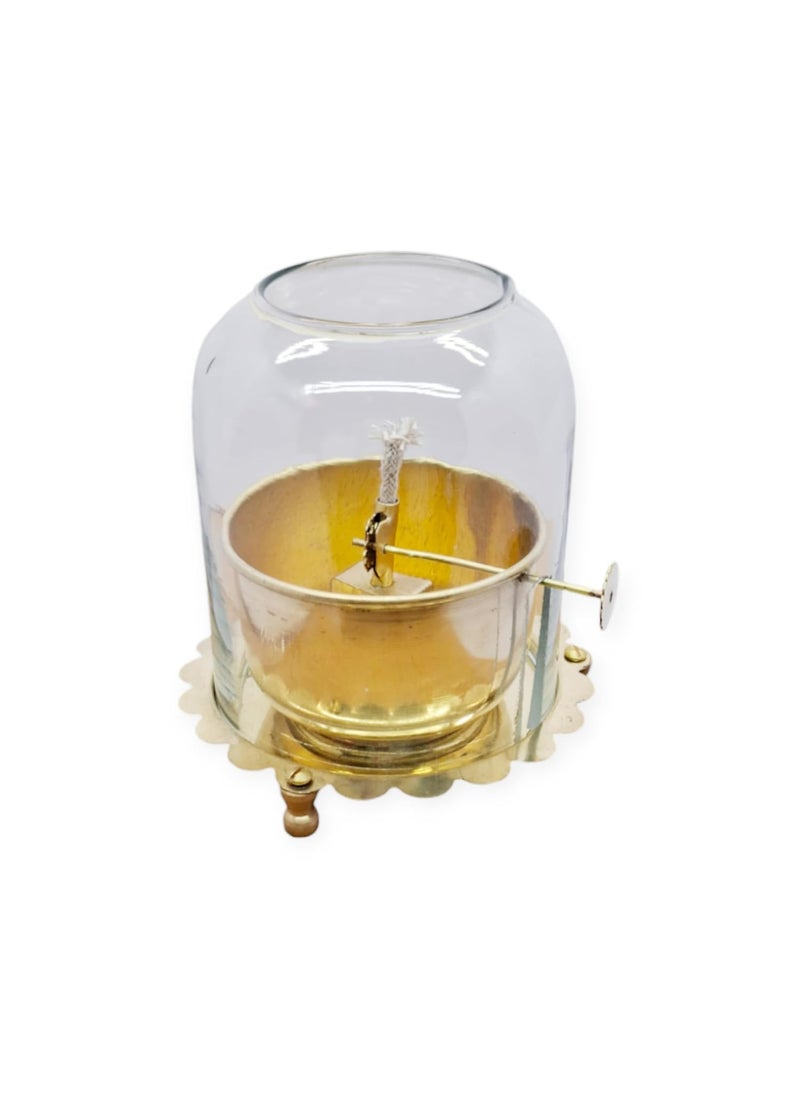 ZARGAR HOME Akhand Diya for Diwali Brass Traditional Akhand Deep Oil Lamp with Glass Chimney Handcrafted Pooja Festive Dcor 5x5x6 Inches ZARGAR HOME 
