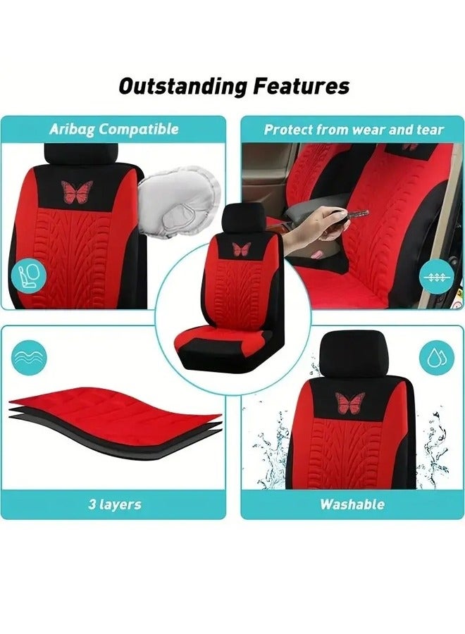 Loquat Red Car Seat Covers Full Set - Front Bucket with Split Bench for Cars, Red Full Washable Set Seat Protectors, Universal Fit, 9pcs - Image 2