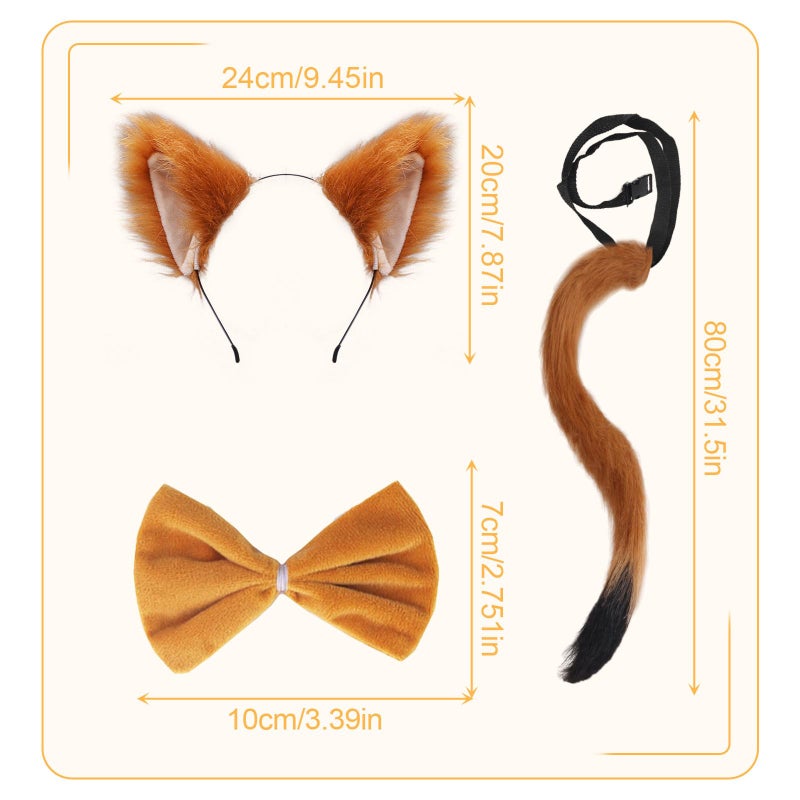 FUIPVGI 3 Pieces Fox Costume Including Headband for Fake Fox Ears Fox Tie Set for Adults Children Dress Up Fox Cosplay Costume Halloween Theatre Show (Brown) (Brown) (Brown) - Image 2