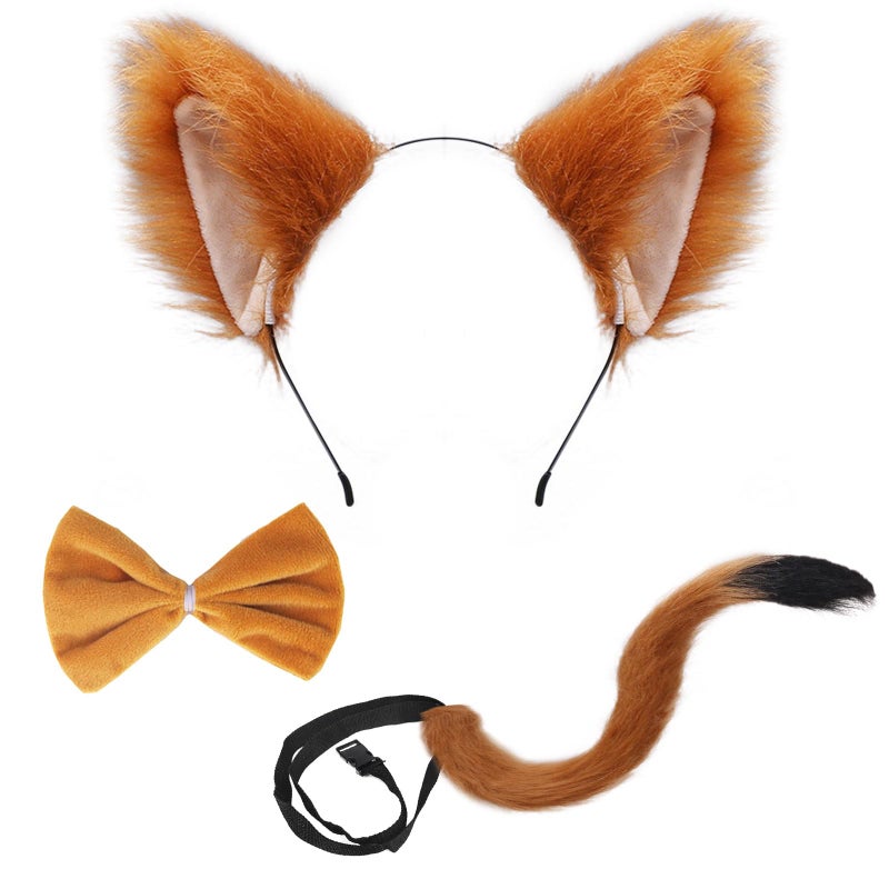 FUIPVGI 3 Pieces Fox Costume Including Headband for Fake Fox Ears Fox Tie Set for Adults Children Dress Up Fox Cosplay Costume Halloween Theatre Show (Brown) (Brown) (Brown) - Image 1