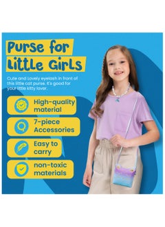 GRAFLO GRAFLO Mermaid Purse for Girls with Dress-Up Jewelry – 6PCS Pretend Play Set Includes Glitter Shoulder Bag, Necklace, Bracelet, Clip-On Earrings – Gift for Toddlers & Kids Ages 3-8  - Image 2