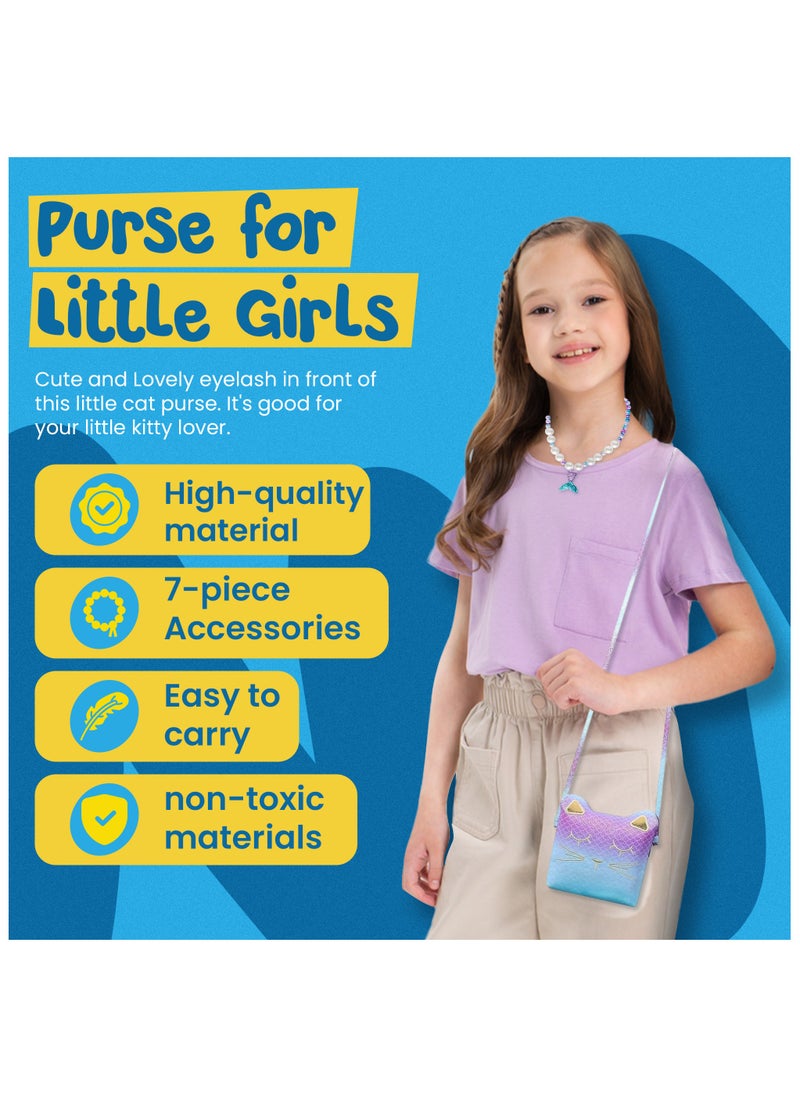 GRAFLO GRAFLO Mermaid Purse for Girls with Dress-Up Jewelry – 6PCS Pretend Play Set Includes Glitter Shoulder Bag, Necklace, Bracelet, Clip-On Earrings – Gift for Toddlers & Kids Ages 3-8  - Image 2