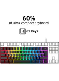 Rock Pow Rock Pow 60% Wired Gaming Keyboard, RGB Backlit Ultra-Compact Mini Keyboard, Waterproof Small Compact 61 Keys Keyboard for PC/Mac Gamer, Typist, Travel, Easy to Carry on Business Trip Black  - Image 2