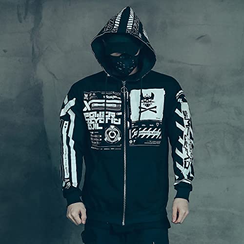 Niepce Inc Graphic Techwear Zip Up Men's Fashion Hoodies Sweatshirts (Large, Black) - Image 3