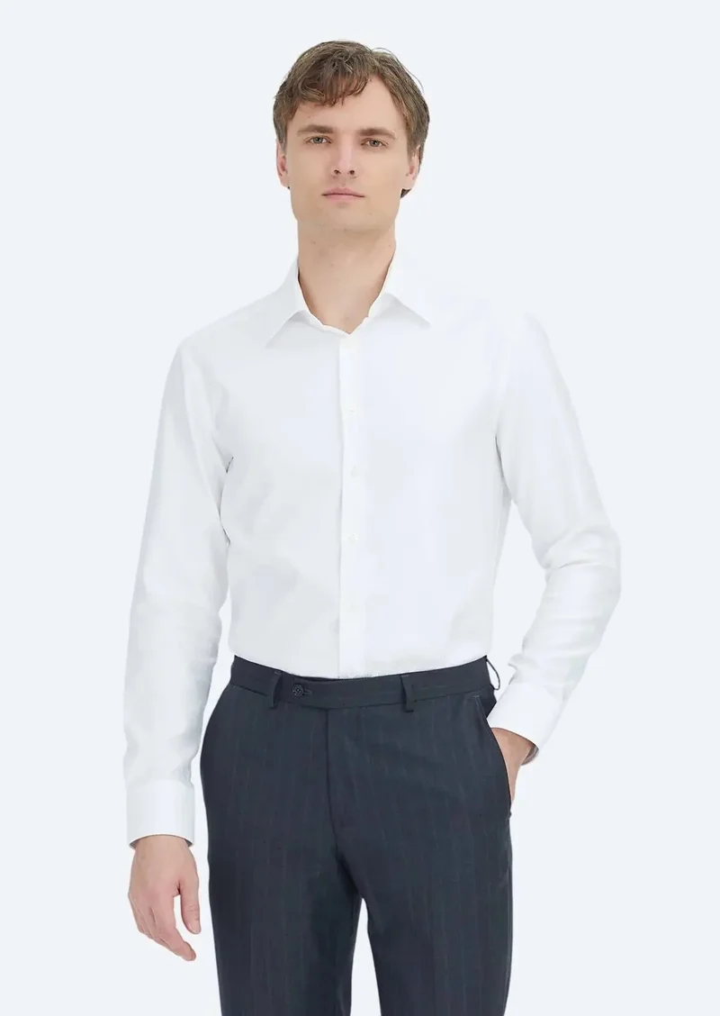 رامسي قميص أبيض منقوش بقصة عادية، مصنوع من القطن الكلاسيكي 100%