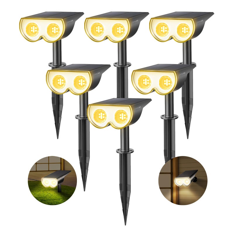 Consciot Solar Spot Lights Outdoor, 16 LEDs IP67 Waterproof, Auto On/Off Solar Landscape Spotlights, 2-in-1 Adjustable Wall Lights for Garden Yard Pathway, 6 Pack (Warm White) - Image 1