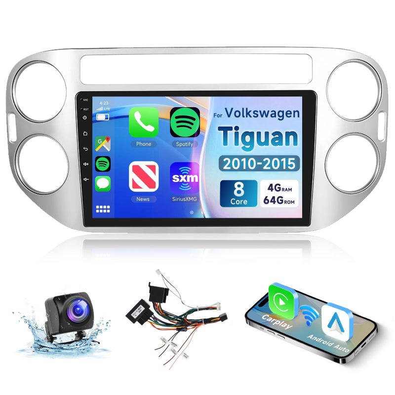 راديو سيارة 8 CORE 4G64G لسيارة فولكس فاجن تيغوان 2010-2015 مع وايرلس كار بلاي وأندرويد أوتو بودوفو 9 1280 720P شاشة تعمل باللمس IPS ستيريو أندرويد 13 GPS واي فاي بلوتوث DSP SWC كاميرا خلفية HD