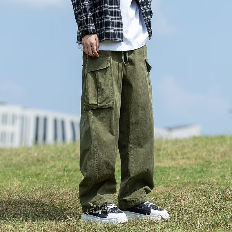 Japanese Tooling Straight Leg Pants Multi-Pocket Loose Plus Size Wide Leg Pants 2025 Fashion Brand Casual All-Match Pants - Image 2