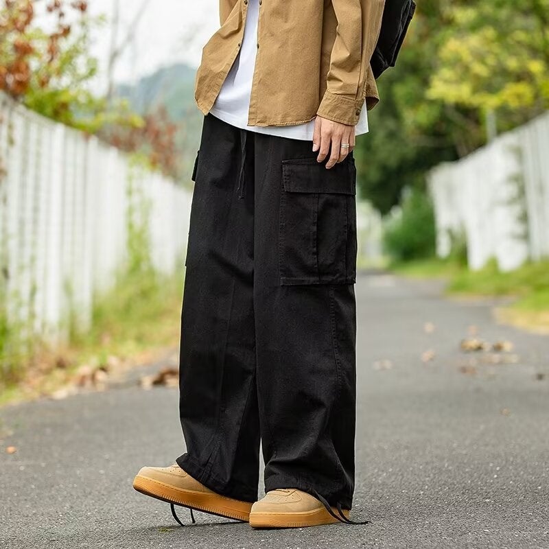 Japanese Tooling Straight Leg Pants Multi-Pocket Loose Plus Size Wide Leg Pants 2025 Fashion Brand Casual All-Match Pants - Image 1