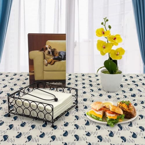 PEBBLECRAFTS Flat Tissue Holder for Kitchen & Dining Table, Modern Lattice Tissue Basket Holder with Weighted Arm-Elegant Square Metal Paper Tissue Dispenser for Countertops & Outdoor (Design 2) - Image 4