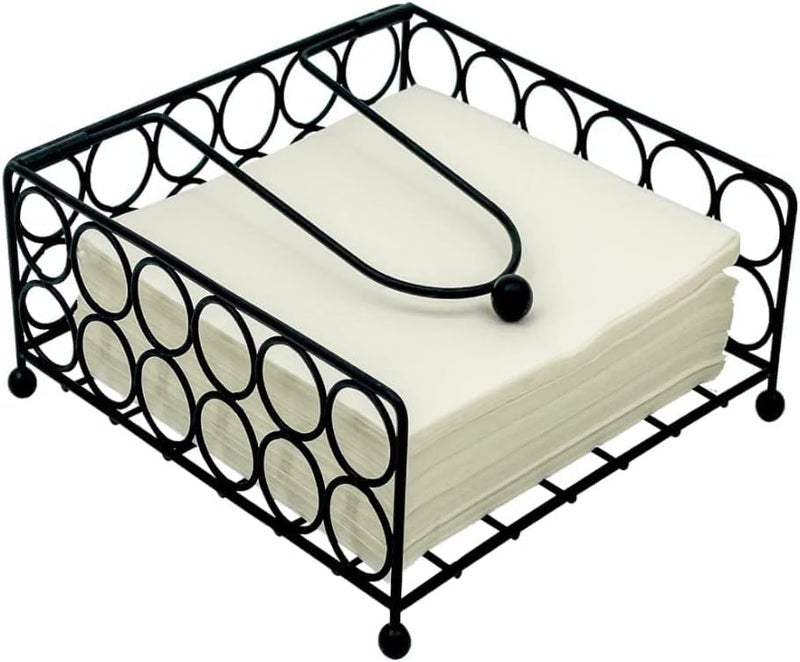 PEBBLECRAFTS Flat Tissue Holder for Kitchen & Dining Table, Modern Lattice Tissue Basket Holder with Weighted Arm-Elegant Square Metal Paper Tissue Dispenser for Countertops & Outdoor (Design 2) - Image 1