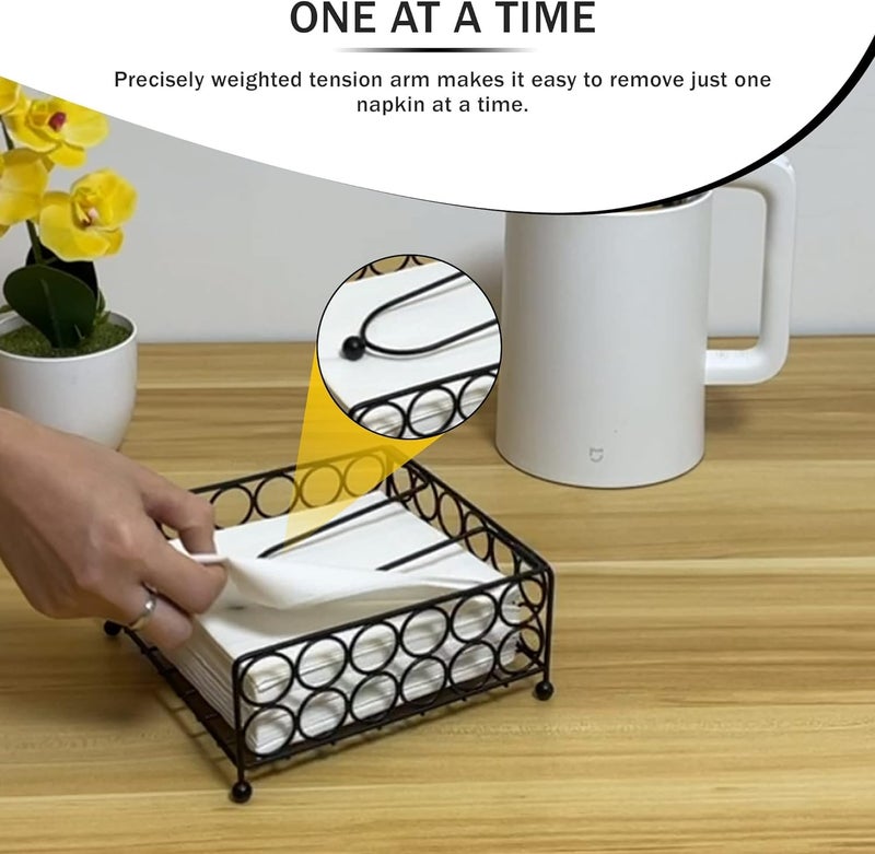 PEBBLECRAFTS Flat Tissue Holder for Kitchen & Dining Table, Modern Lattice Tissue Basket Holder with Weighted Arm-Elegant Square Metal Paper Tissue Dispenser for Countertops & Outdoor (Design 2) - Image 3
