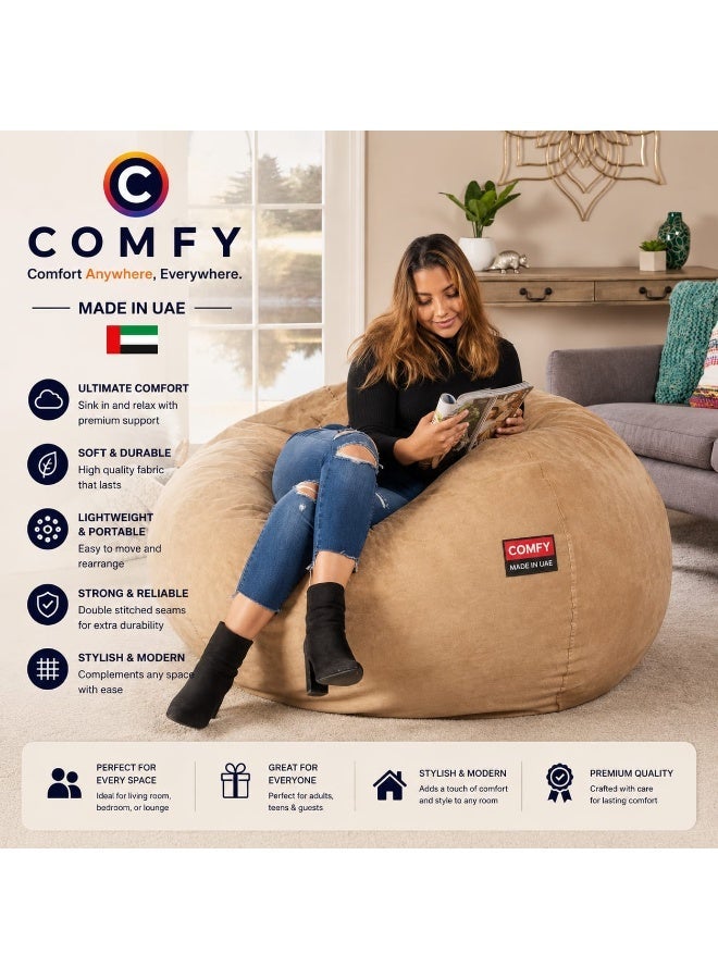 Comfy كيس حبوب الفاصولياء الناعم المريح الكلاسيكي باللون البيج للبالغين مع حشوة من حبوب الفاصولياء البكر - Image 1