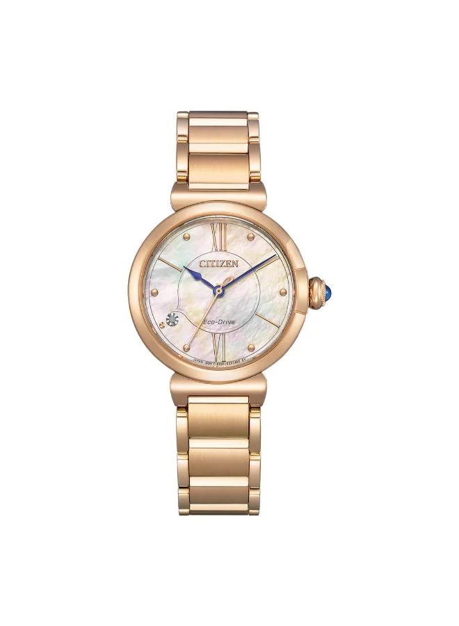 سيتيزن Women's Stainless Steel with Rose Gold Plating Strap Eco-Drive Standard Watch EM1073-85Y - 29.5 mm
