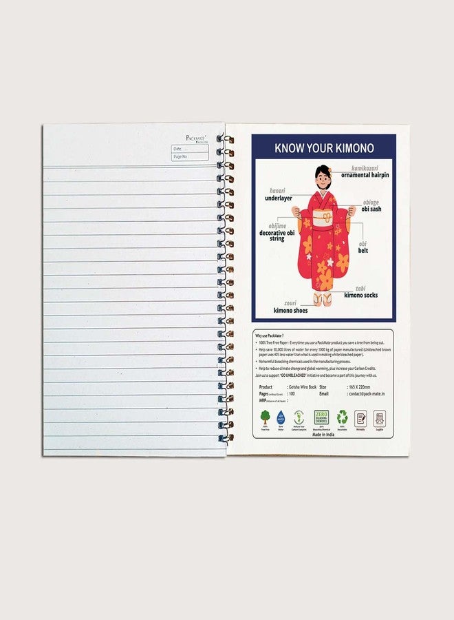 Packmate Tree Free Paper Packmate Geisha Spiral Notebook, Japanese Theme, Tree Free Paper, Lined Pages, Date & Page Number Fields - Image 5