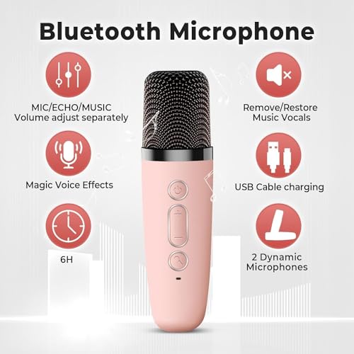 Camin Bluetooth Wireless Karaoke Speaker with Mic, Birthday Parties & Events, Kids Playing Speaker Toys, Home Singing AI Voice Changer Bluetooth Speaker with Mic - Image 4