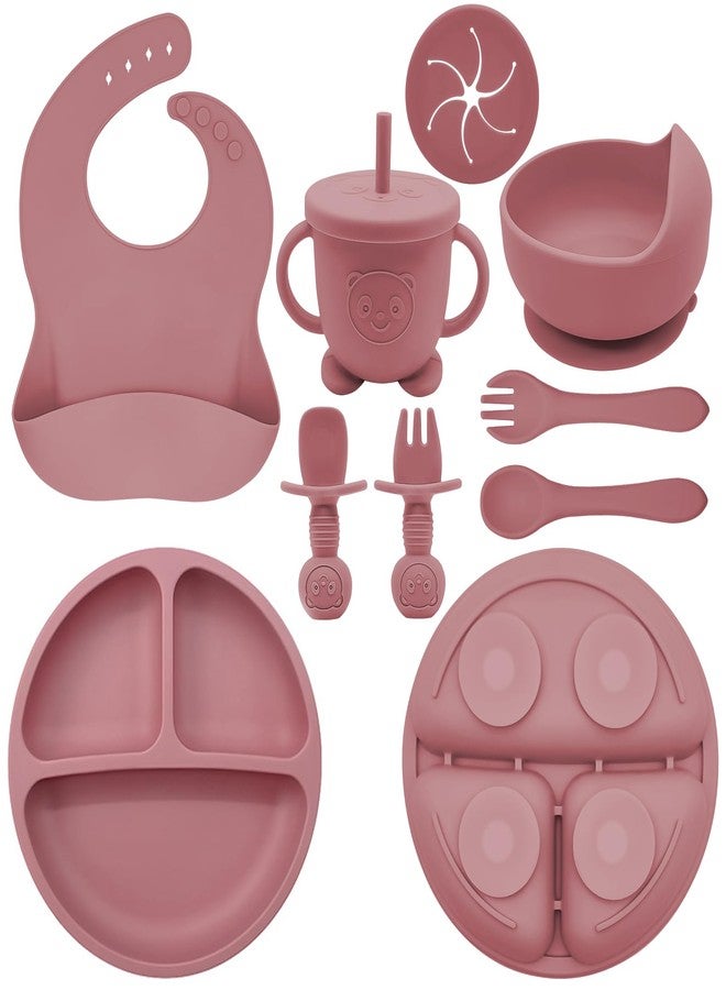 Munlinder Silicone Baby Feeding Set | Baby Led Weaning Supplies Includes Suction Bowls and Divided Plates, Adjustable Bib, Baby Utensils Spoons and Forks,Cup | Baby Feeding Essentials (Red) - Image 1