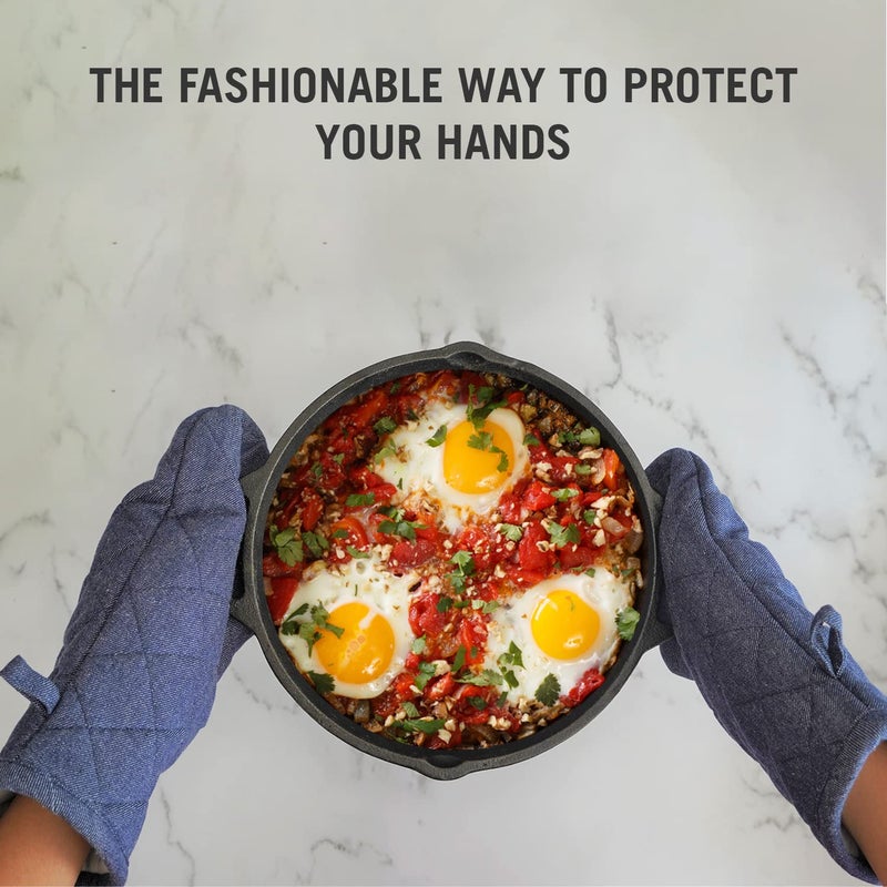 Ecotribe High Heat Resistant Oven Mitts-Polywaded Cotton Gloves-BBQ Accessories Kitchen Long Gloves, Free Size, Pack of 2, Blue - Image 5