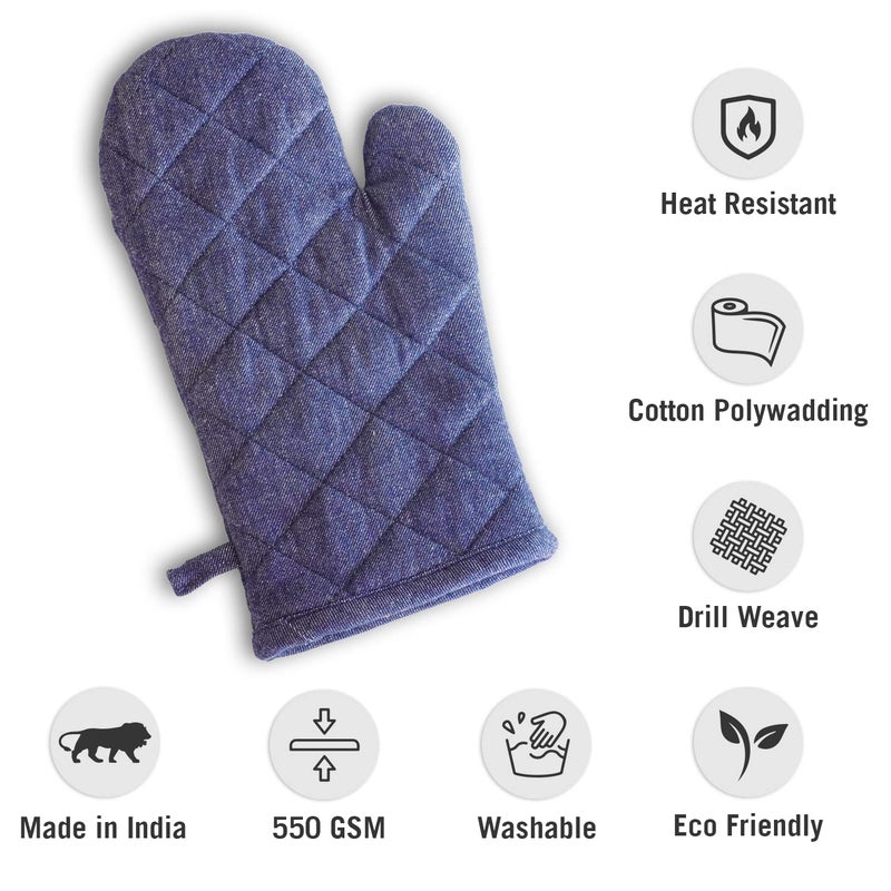 Ecotribe High Heat Resistant Oven Mitts-Polywaded Cotton Gloves-BBQ Accessories Kitchen Long Gloves, Free Size, Pack of 2, Blue - Image 4