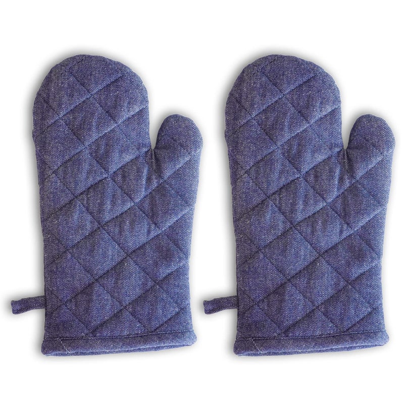 Ecotribe High Heat Resistant Oven Mitts-Polywaded Cotton Gloves-BBQ Accessories Kitchen Long Gloves, Free Size, Pack of 2, Blue - Image 1