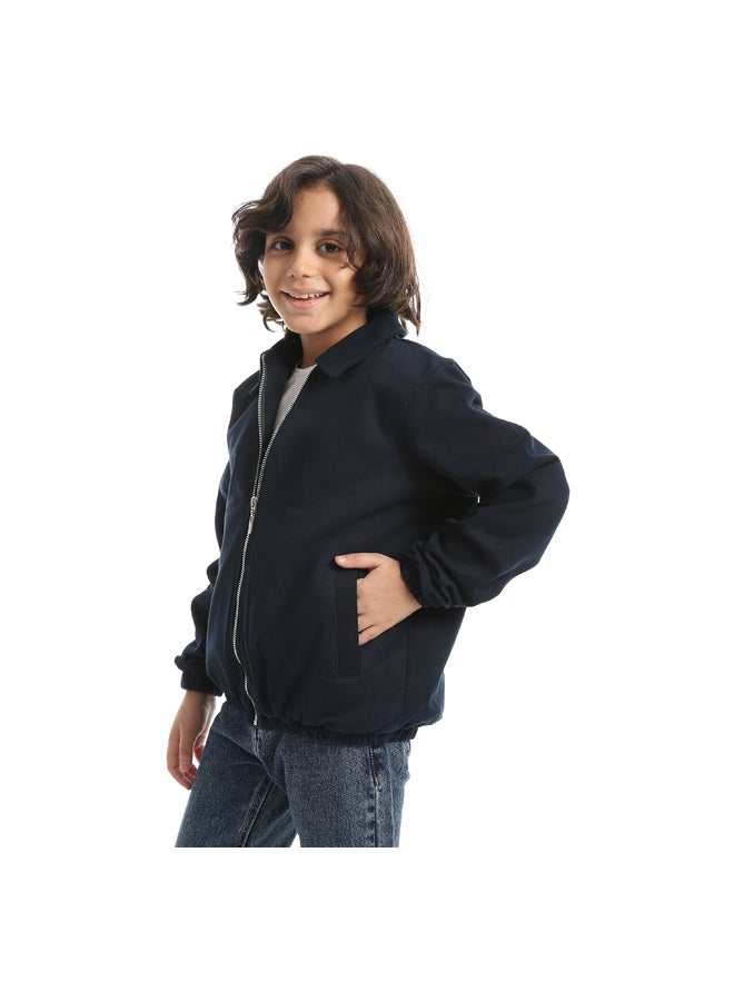 Andora A formal Sleek And Edgy Turned Down Collar Gabardine Winter Jacket _ Navy Blue - Image 4