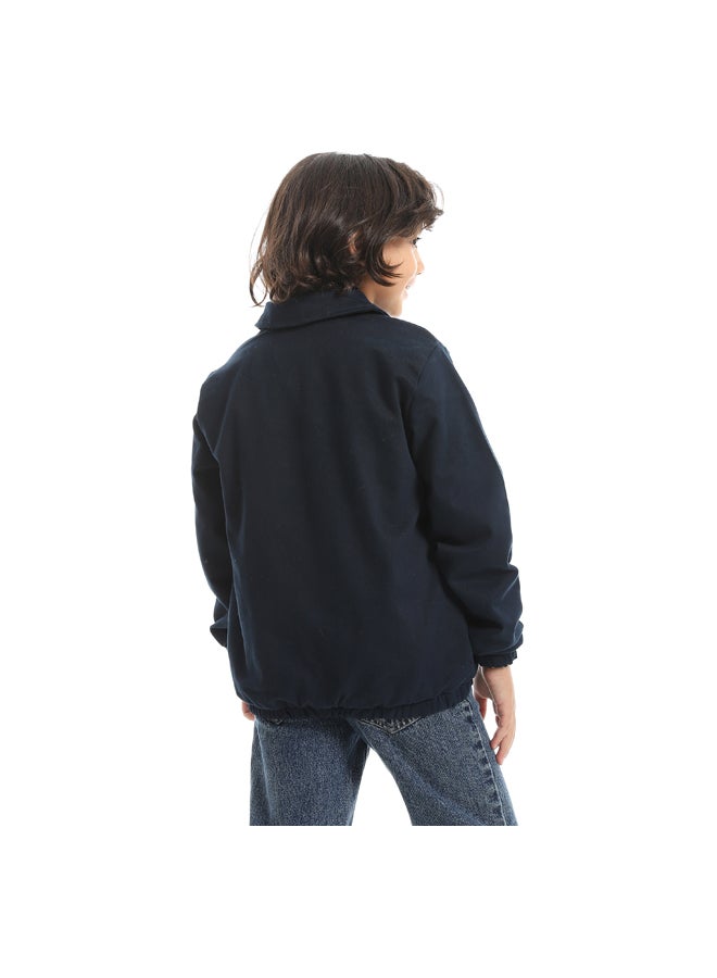 Andora A formal Sleek And Edgy Turned Down Collar Gabardine Winter Jacket _ Navy Blue - Image 5