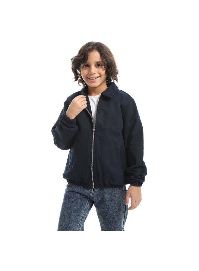 Andora A formal Sleek And Edgy Turned Down Collar Gabardine Winter Jacket _ Navy Blue - Image 2