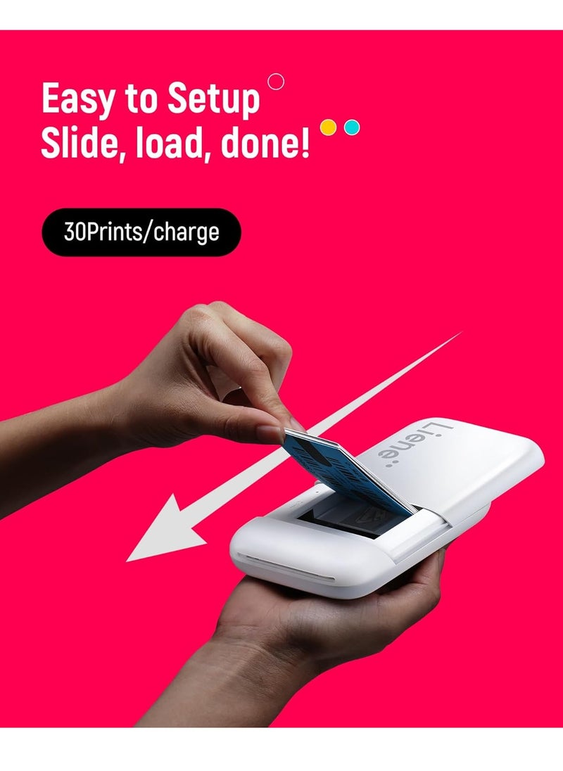 Liene - Liene 2x3” Photo Printer, Mini Photo Printer with 55 Zink Adhesive Photo Paper, Bluetooth 5.0, Compatible with iOS & Android, Portable Color Mono Instant Photo Printer for iPhone, Smartphone, Pearl White - Image 1