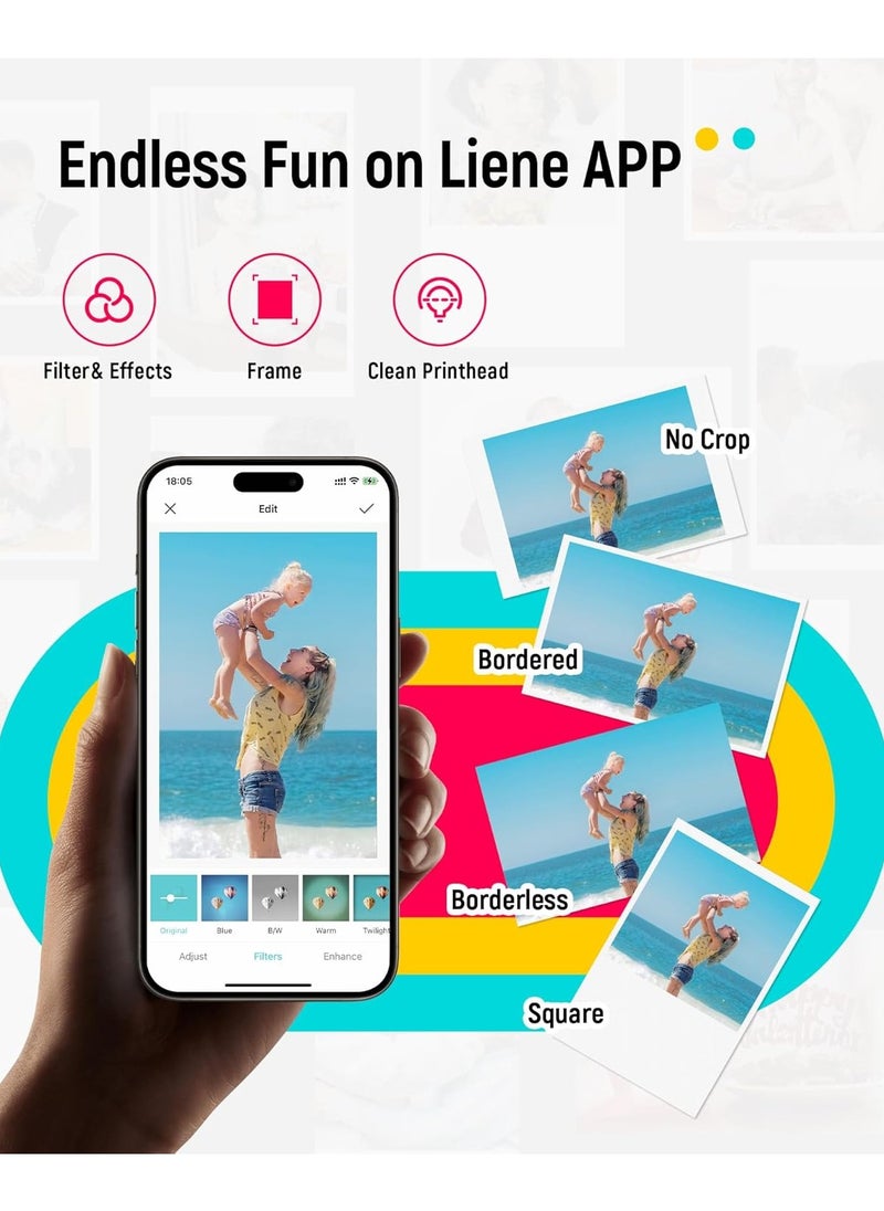 Liene - Liene 2x3” Photo Printer, Mini Photo Printer with 55 Zink Adhesive Photo Paper, Bluetooth 5.0, Compatible with iOS & Android, Portable Color Mono Instant Photo Printer for iPhone, Smartphone, Pearl White - Image 1