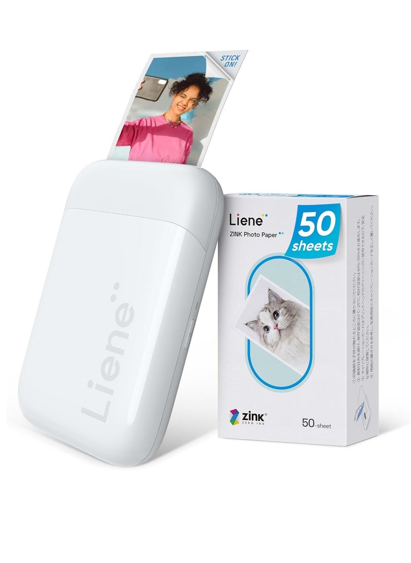Liene - Liene 2x3” Photo Printer, Mini Photo Printer with 55 Zink Adhesive Photo Paper, Bluetooth 5.0, Compatible with iOS & Android, Portable Color Mono Instant Photo Printer for iPhone, Smartphone, Pearl White - Image 1