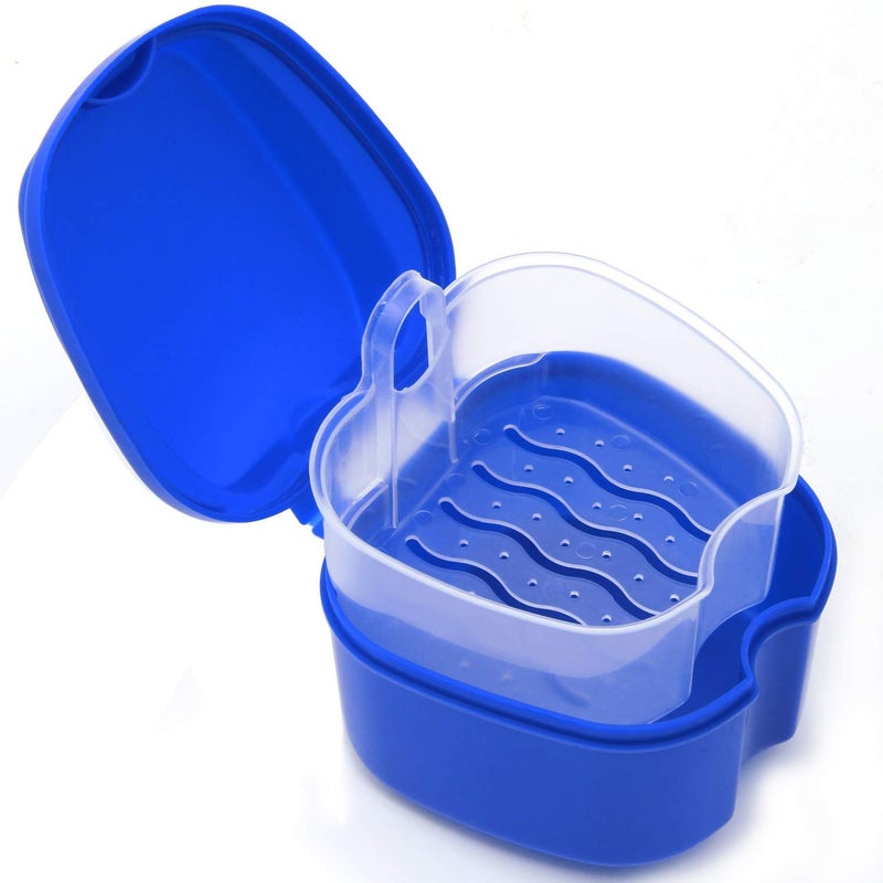 Denture Case Denture Cup with Strainer Coolrunner Denture Bath Box False Teeth Storage Box with Basket Net Container Holder for Travel Retainer Cleaning Blue Dark Blue