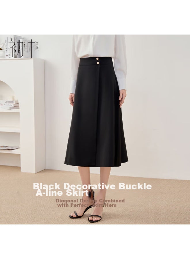 First Application Chushen Midi Skirt For Women, Retro High-waist Design, Elegant A-line Skirt For Commuting, S136b2752 - Image 1