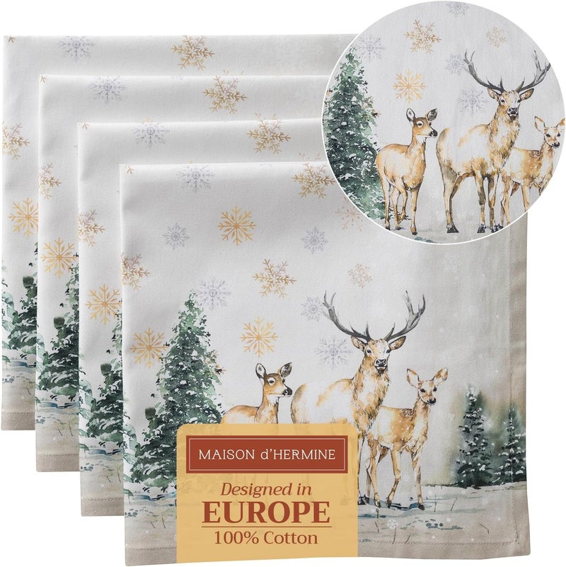 Maison d' Hermine Maison d Hermine Cloth Napkins Set of 4 100 Cotton Everyday Reusable Square Napkins Cloth Washable Dinner Party Wedding Restaurant Deer in The Woods 20 x 20 - Image 1
