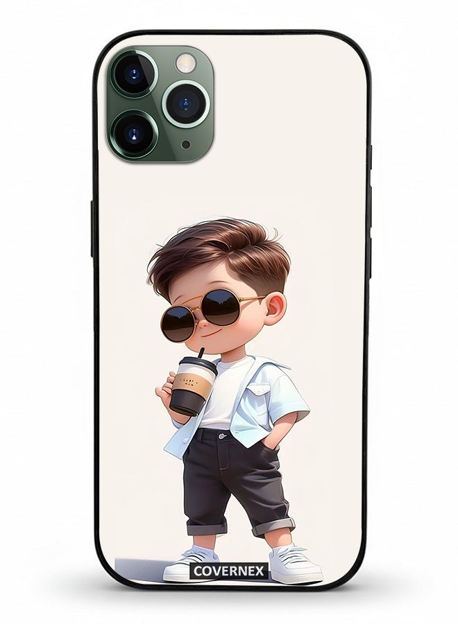 Covernex Apple iPhone 11 Pro Max Protective Case Cover Printed Featuring Cool Kid with Sunglasses and Coffee - Image 2