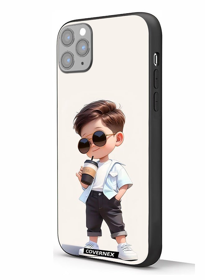 Covernex Apple iPhone 11 Pro Max Protective Case Cover Printed Featuring Cool Kid with Sunglasses and Coffee - Image 1
