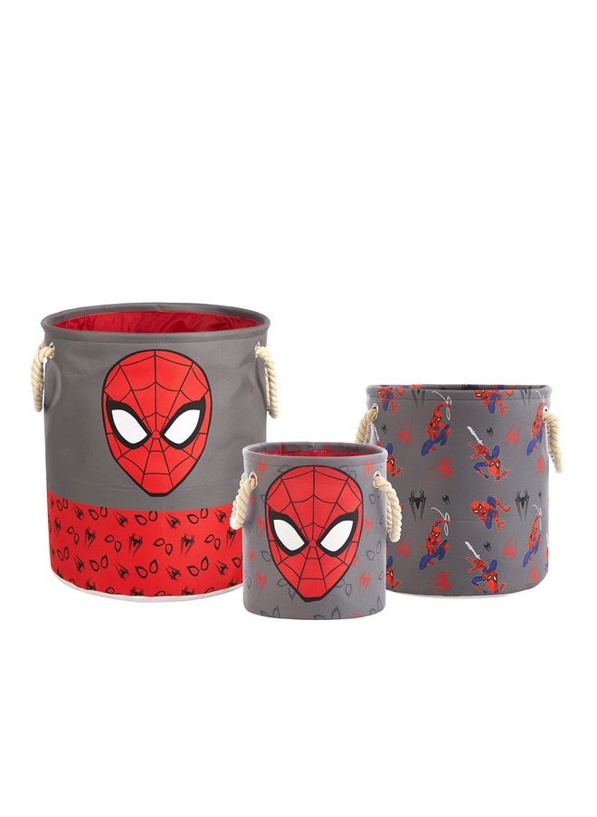 Idea Nuova Marvel Spiderman 3 Piece Multi Size Fabric Nestable Toy Storage Basket Set, with Rope Carry Handles  - Image 1