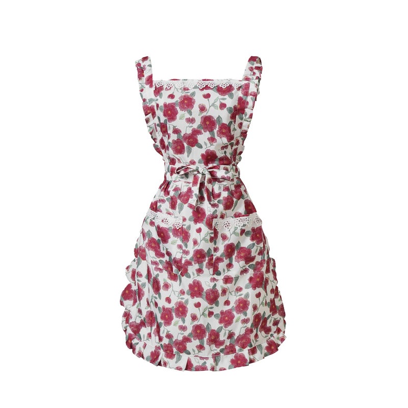 Aoomzoon Funny Aprons for Women with Pockets, Kitchen Cooking Grilling Bbq Cute Chef Apron, Mothers Day Birthday Gifts for Women (Red Floral) - Image 1
