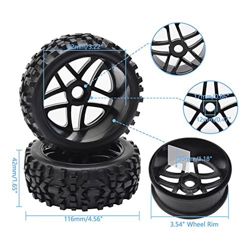 JIUWU 4-Pack High-Performance RC Off-Road Wheels and Tires - 17mm Hex, 1/8 Scale, Durable Black Construction - Image 4